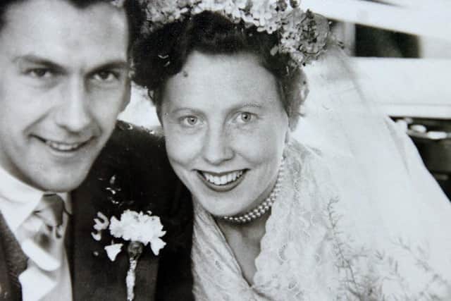 Les and Margaret Tustian on their wedding day. Her hand in marriage was conditional upon Les joining the Cropredy Cricket Club