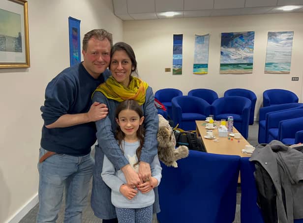 <p>Nazanin Zaghari-Ratcliffe reunited with her husband Richard and daughter Gabriella</p>