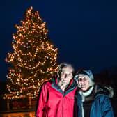 Avril and Christopher Rowlands bring Christmas joy to their town in Worcestershire with their annual Christmas tree, which grew from a £6 fir in 1978. (Credit: Emma Trimble / SWNS)