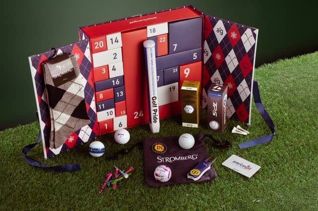 The American Golf Luxury Advent Calendar features 24 days of golfing treats, including balls, tees, accessories and more, all presented in festive red, white and blue packaging.
