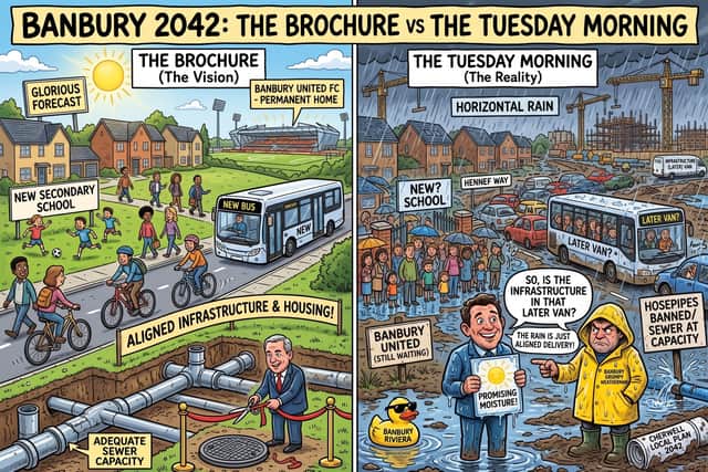 "Spot the difference: One is an 'aligned vision' of the future, and the other is just somebody's Tuesday on Hennef Way."