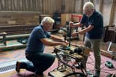 David and Bob breathing new life into historic pews in St Mary's Church, Bloxham