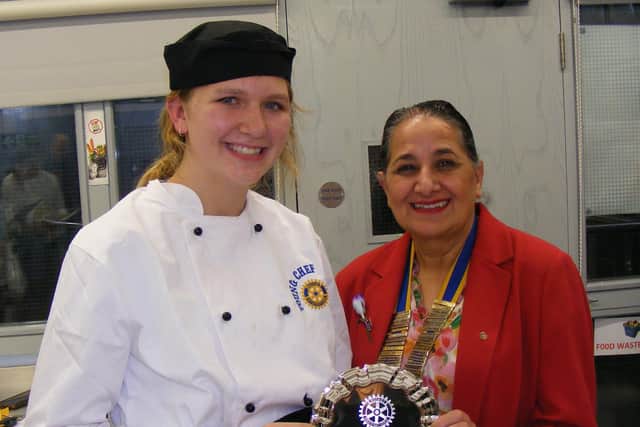 Rotary Young Chef of the Year, Molly Brigden receives her plaque from deputy town Mayor Cllr Surinder Dhesi