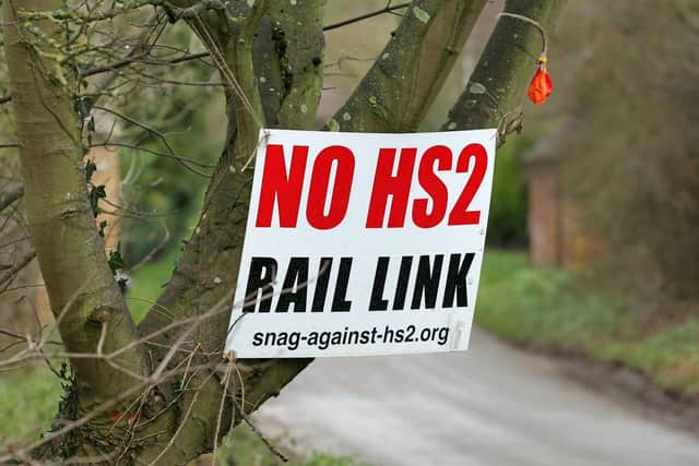 An anti-HS2 sign in Culworth, south Northamptonshire, where the high-speed railway line is due to pass nearby