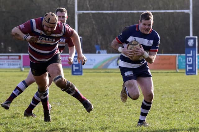 Tommy Gray breaks through for Banbury Bulls against Old Patesians at the DCS Stadium. Photo: Steve Prouse