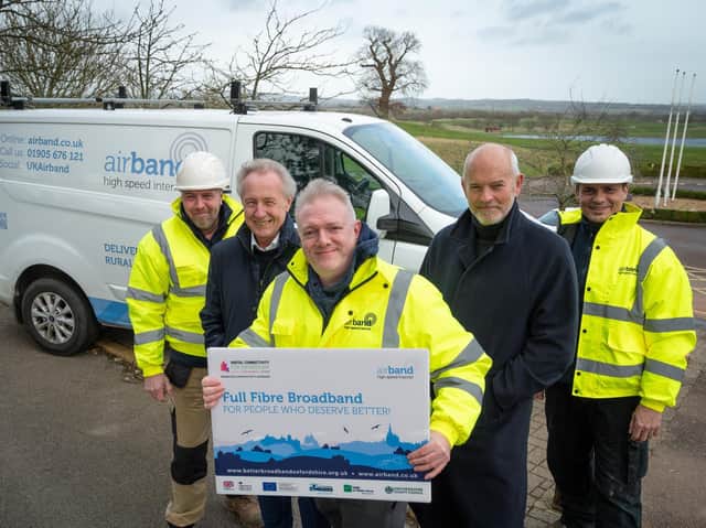 L-R Airband engineer, Tony Horton; digital infrastructure director, Craig Bower; Airband project manager for Oxfordshire, Andy Brain; councillor, Nick Carter and 
Airband engineer Sascha Hobbs