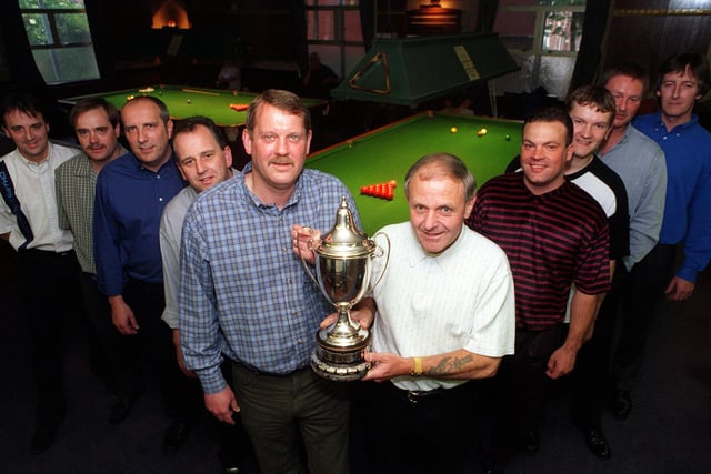 The Jim Windsor snooker final at Rowlands Road WMC in Beeston in June 1999 Pictured from left are Leeds and District Three team, Shane Coburn, Alan Ruddock, Alan Briggs, Dave Booth, and Howard Artis, (captain). Leeds District Five team are Stuart Walker (captain), Jason Braithwaite, Geoff McGann, Dave McDonald and Andy McDonald.