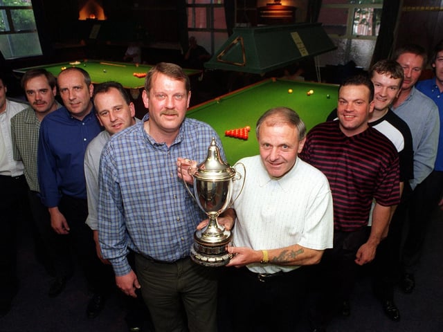 The Jim Windsor snooker final at Rowlands Road WMC in Beeston in June 1999 Pictured from left are Leeds and District Three team, Shane Coburn, Alan Ruddock, Alan Briggs, Dave Booth, and Howard Artis, (captain). Leeds District Five team are Stuart Walker (captain), Jason Braithwaite, Geoff McGann, Dave McDonald and Andy McDonald.