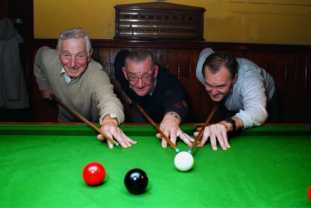 A snooker club at Crossgates Methodist Church was seeking new members in October 1996. Pictured, from left, is Henry Tyas, Leslie Dalby and John Collins.