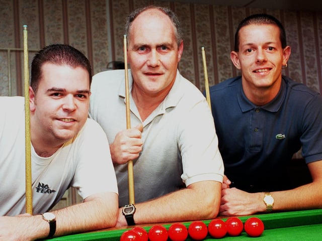 East Leeds Snooker Centre 'A' team in October 1998. Pictured, from left, is John Arnold, Bernhard 'Bogart' Barrow and Gary Jones.