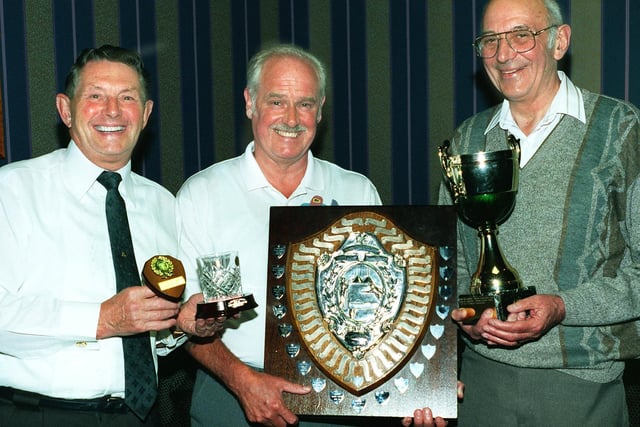 Winners in the Leeds and District Billiards and Snooker League annual presentration evening at Rothwell WMC in July 1998.