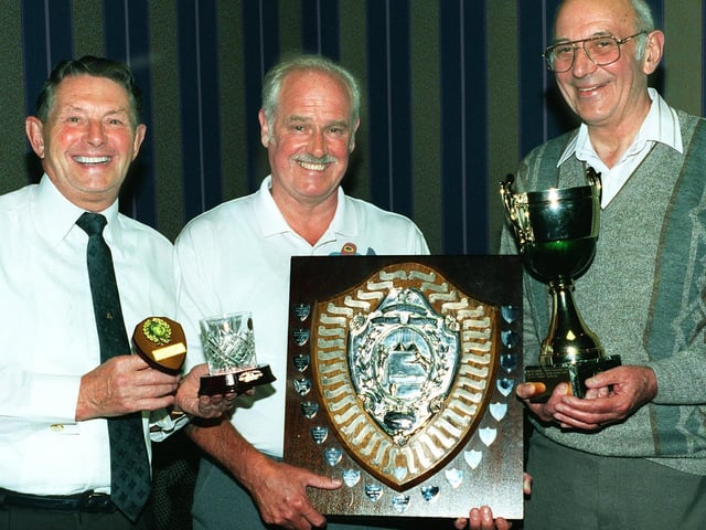 Winners in the Leeds and District Billiards and Snooker League annual presentration evening at Rothwell WMC in July 1998.