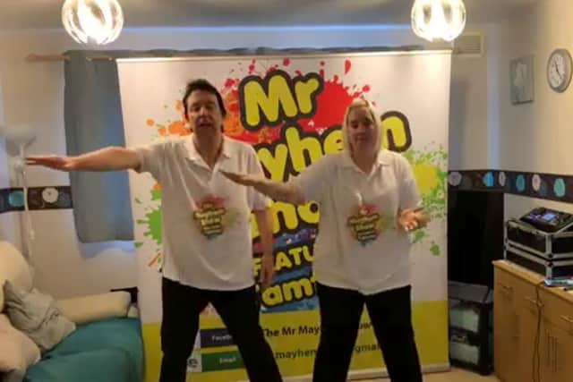 Mr Mayhem and Tammy Tamtastic perform their moves for The Mr Mayhem Show