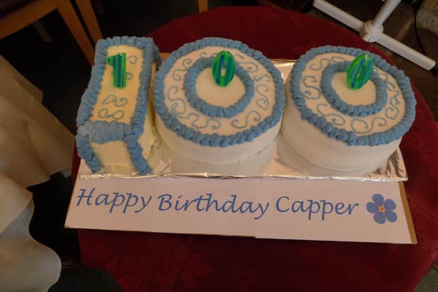The special birthday cake given to John Campion at the Kineton Manor Nursing Home