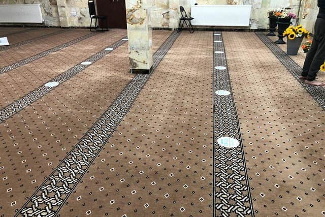 Social Distancing markings inside the Banbury Mosque