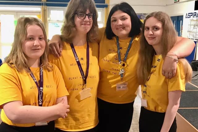 Students from the Banbury Future Institute in 2019: Kelly LLoyd (former year 13 student,)  Sophie Boffin (current year 13,) Louise Brooks (current year 13) and Isabel Starkie (current year 13).