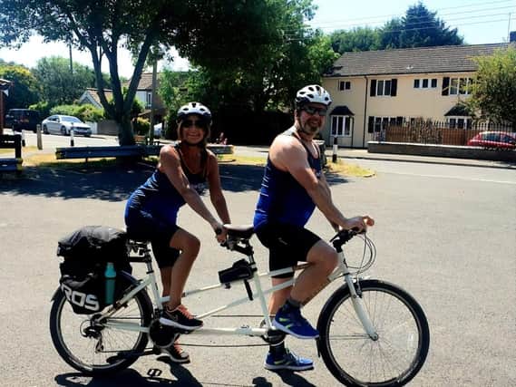 Tibbetts sales director Phil Havercroft and partner Jan Hooper take on a tandem bike-ride challenge of 55 miles for the SpecialEffect fundraising effort