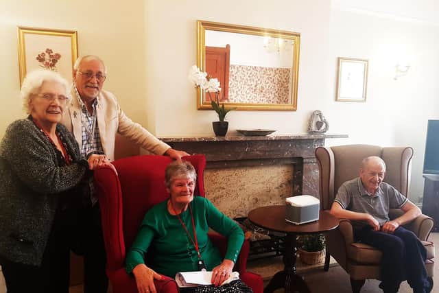 Radio Hortons listeners at Glebefields Care Home in Drayton, enjoying the weekly programme (photo from 2019)