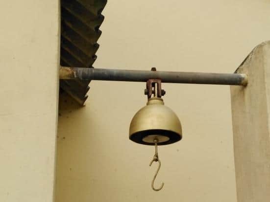 The replacement bell at St Mark's Church, Longwood - made out of an old acetylene gas cylinder