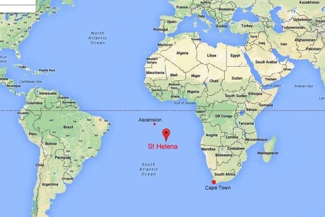 A map showing how isolated St Helena is in the South Atlantic sea