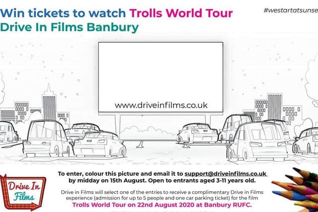 Print and colour in this picture for your child's chance to tickets to Trolls World Tour film showing at the Banbury Drive-in next month