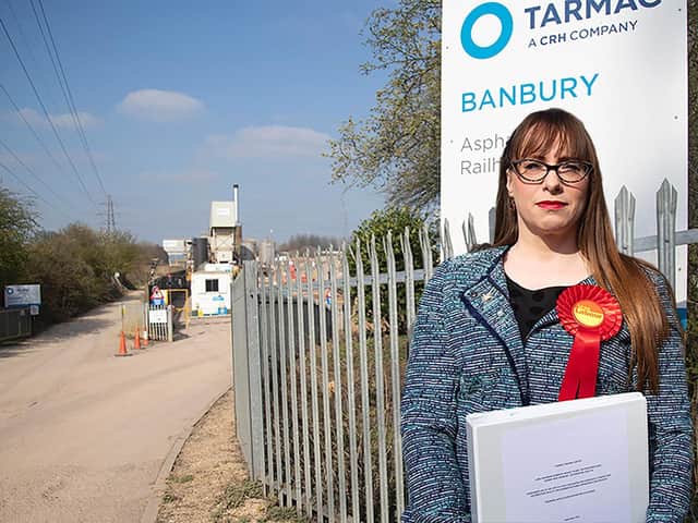 Cllr Hannah Banfield outside the Tarmac plant off Hennef Way. The Labour councillor believes the company will resubmit the application with huge issues of pollution and congestion.