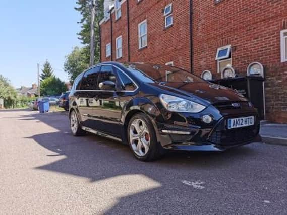 Liam Finn's black Ford Smax which was taken from Wellesbourne Market parking area today (Saturday)
