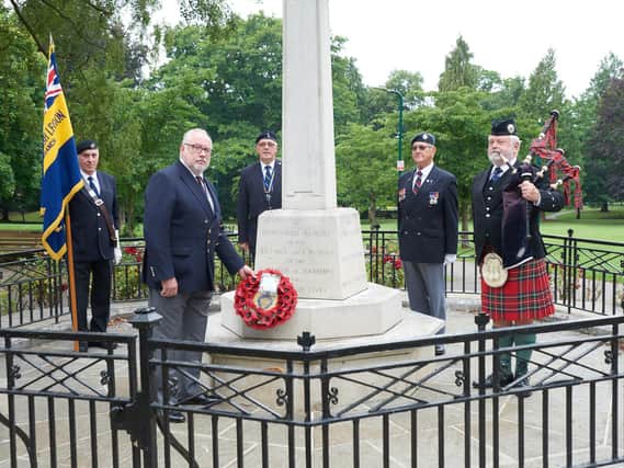 Veterans at the Peoples Park service include: Don Claridge formerly RAF, Cllr Kieron Mallon formally Irish Guards, Chris Smithson, formerly Royal Signals, Tony Smith formerly RAF and Steve Duffy formerly Scots Guards. (photo from Tudor Photography)