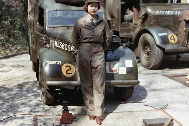 Princess Elizabeth in front of an Austin Tilly during the Second World War. The vehicle got its name from its utility function