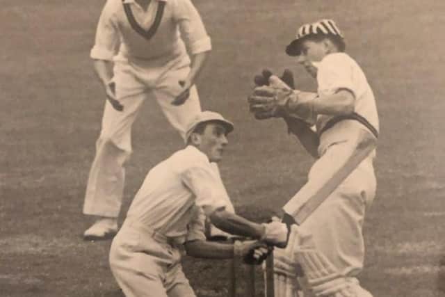 Nat Fiennes playing cricket as Captain of Eton XI in a match versus Harrow at Lords in 1939