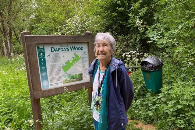 Sylvie Nickels at Daeda's Wood - the community woodland at Deddington that helped to establish to celebrate the millennium