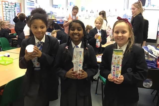 A recent Science Club for Girls session at Harriers where year five pupils made star constellation viewers. Pictured: Ty-Mia Quarcoo, Adlena Sureshkumar, Keeva Stevenson.
