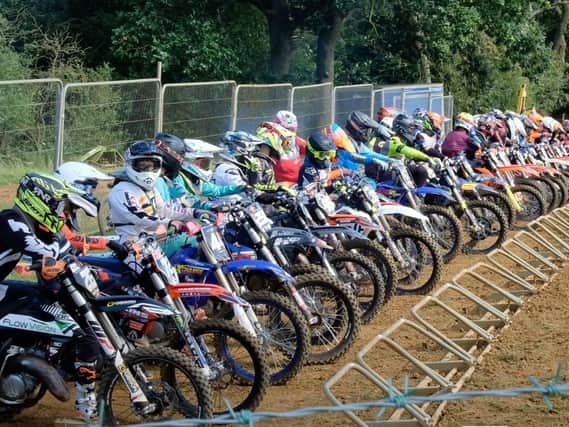 Riders at the start of a motocross race. Hornton villagers say the Wroxton race track  has been altered from its smaller, local nature and is now noisy and intrusive