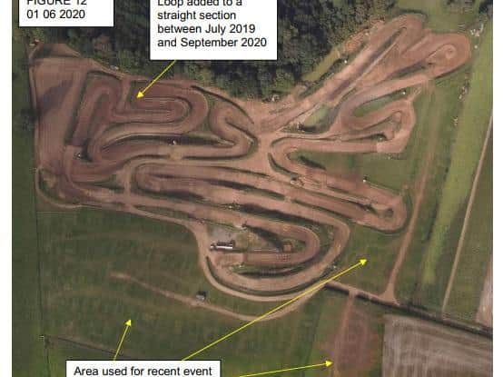 The track pictured this year with the areas Hornton says have been extended