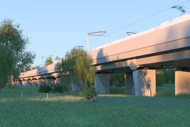 HS2's artist's impression of the proposed viaduct at Edgecote, south of Chipping Warden