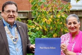 David Richardson, the president of the Rotary Club of Banbury, presents rotarian Cllr Surinder Dhesi with the Paul Harris award on Friday October 23.