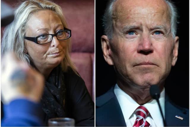 Harry Dunn's mother Charlotte Charles has urged US presidential candidate Joe Biden to reconsider his country's position on Anne Sacoolas' extradition should he win the election. Right photo: Getty Images