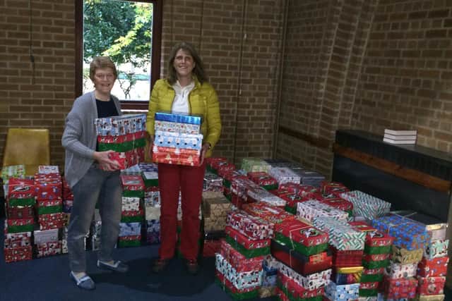 Volunteers have been packing and wrapping filled shoeboxes for Operation Christmas Child