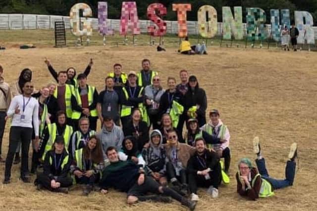 Aaliyah Yaqub and fellow students during their filming stint at Glastonbury