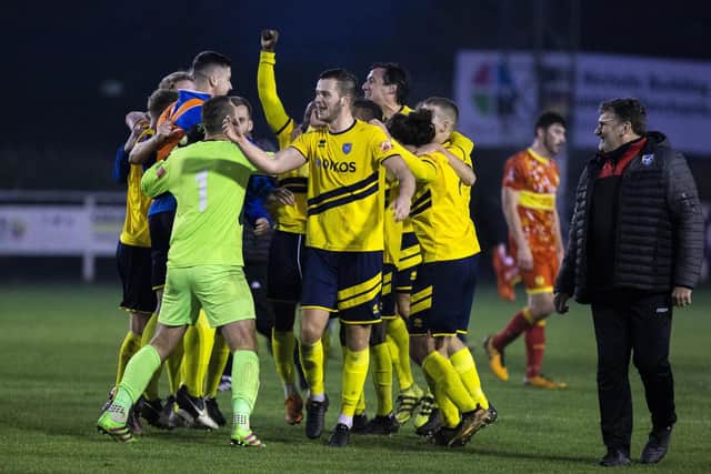 It was Canvey Island who were celebrating at the end of the first-round tie at the Banbury Plant Hire Community Stadium