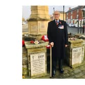 A lone soldier, Michael Drummond Brady, aged 91, paid his respects at the Brackley Memorial on Wednesday November 11.