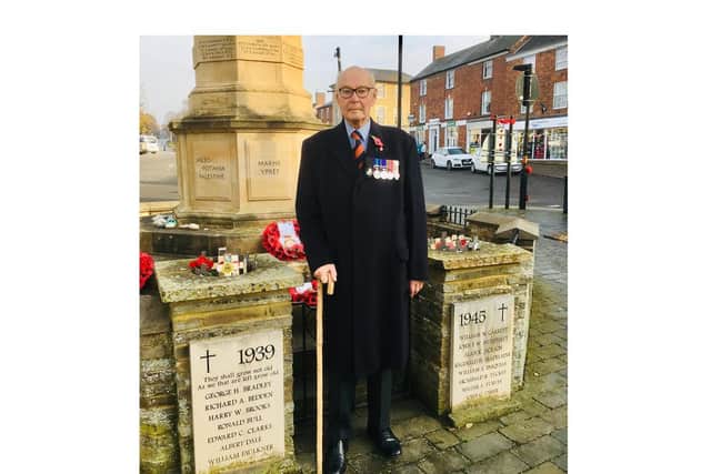 A lone soldier, Michael Drummond Brady, aged 91, paid his respects at the Brackley Memorial on Wednesday November 11.