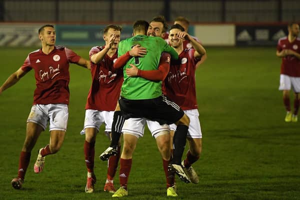 Brackley Town's players were delighted after their penalty shoot-out win in the first round and now they will get the chance to showcase their skills to the nation when their FA Cup second-round tie at Tranmere Rovers is broadcast live on BBC Two