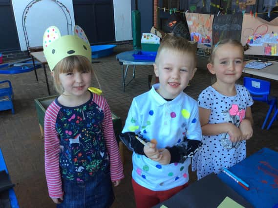 Pupils Holly Scott, Oskar Foulkes and Agata Kulig from year 1 at Dashwood Academy take part in Children in Need (photo from Aspirations Academies Trust)