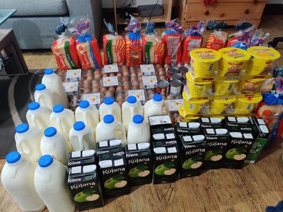 Some of the essential food items purchased by Prabhu Natarajan, which he then delivered to nearly 30 families around Banbury on his seventh anniversary.