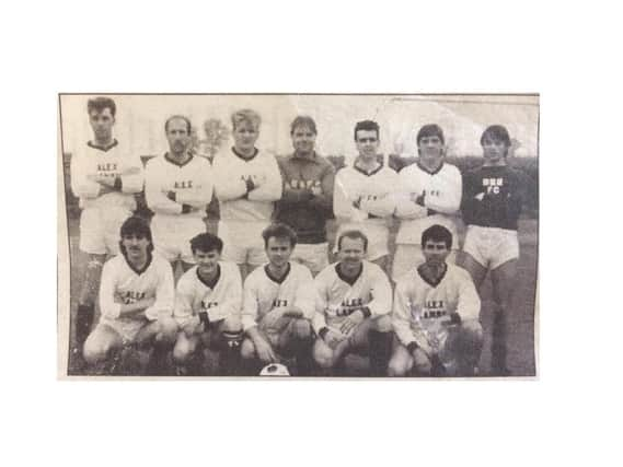 Team photo of Broughton and North Newington featuring Gordon Ramsay (third from the left back row). The photo also includes Geoff and Tony Lines (brothers of our current BUFC Chairman Phil Lines), Steve Smith Banbury Guardian sports reporter and Banbury United Club Ambassador Ronnie Johnson (photo submitted by Ronnie Johnson)