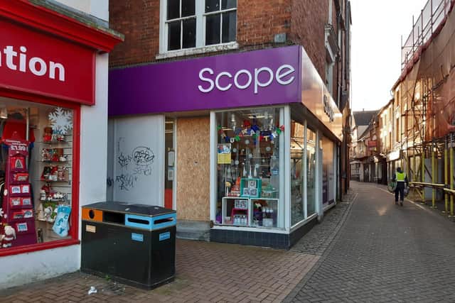 The Scope charity shop was among several businesses targeted in a spate of town centre burglaries in Banbury over the last two weeks