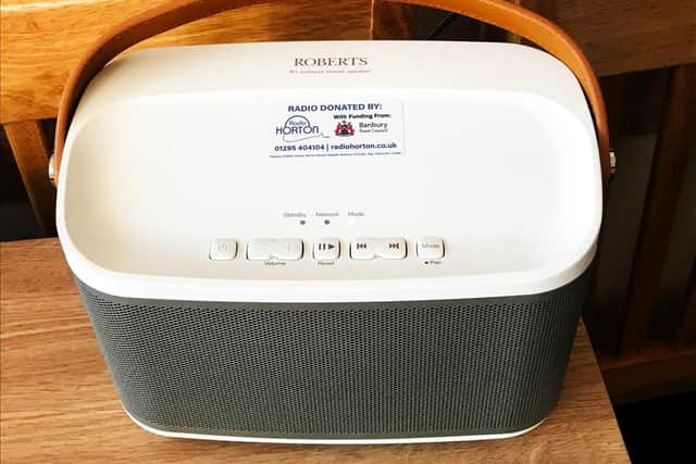 The Roberts R1 internet radio supplied by Radio Horton to Katharine House Hospice and funded by Banbury Town Council through a project with Voices Across Time. (photo from Radio Horton)