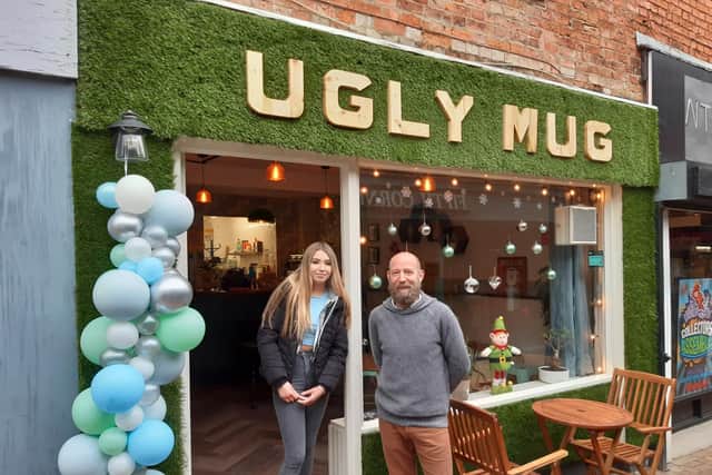 Laurence Hartwell and his daughter, Mary, who run the Ugly Mug, coffee shop in Church Lane, which opened on Wednesday December 2.