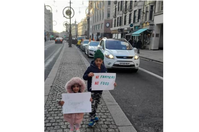The protesters included young Sikh children from Banbury who were accompanied by their parents.Seven-year-old Fateh Singh, year 2 pupil from The Grange Community Primary School and his 3 year old sister, Rabab Kaur